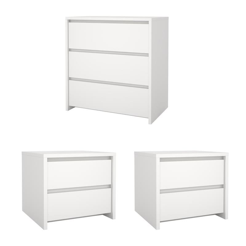 Pemberly Row Set of 3 - 2 Nightstand End Tables and Storage Chest in White