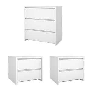 Pemberly Row Set of 3 - 2 Nightstand End Tables and Storage Chest in White