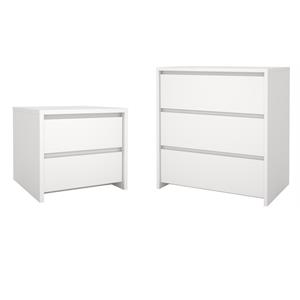 Pemberly Row Set of 2 2-Drawer Nightstand End Table and Storage Chest in White