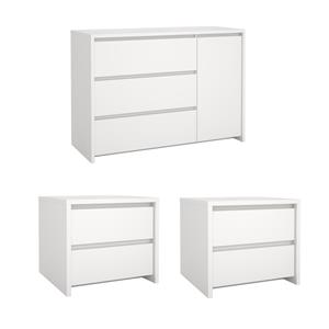 Pemberly Row Set of 3 2 Nightstand End Tables and Livingroom Sideboard in White