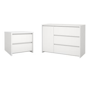 Pemberly Row Set of 2 Nightstand End Table and Livingroom Sideboard in White