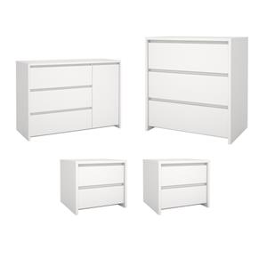 Pemberly Row Set of 4 - 2 Nightstand End Tables and Sideboard and Chest in White