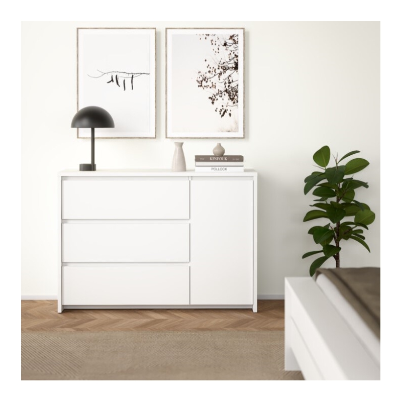 Pemberly Row Set of 3 Nightstand End Table and Sideboard and Chest in White