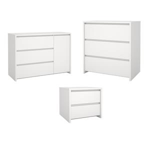 Pemberly Row Set of 3 Nightstand End Table and Sideboard and Chest in White
