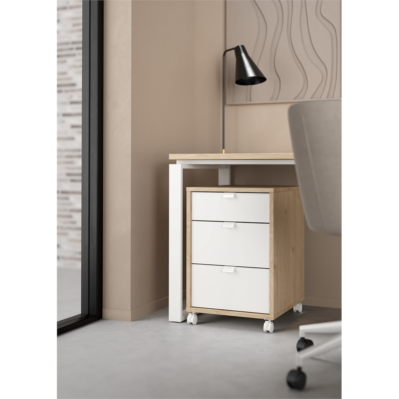 Pemberly Row Set of 2 Home Office Desk and 3-Drawers Mobile Cabinet with Casters