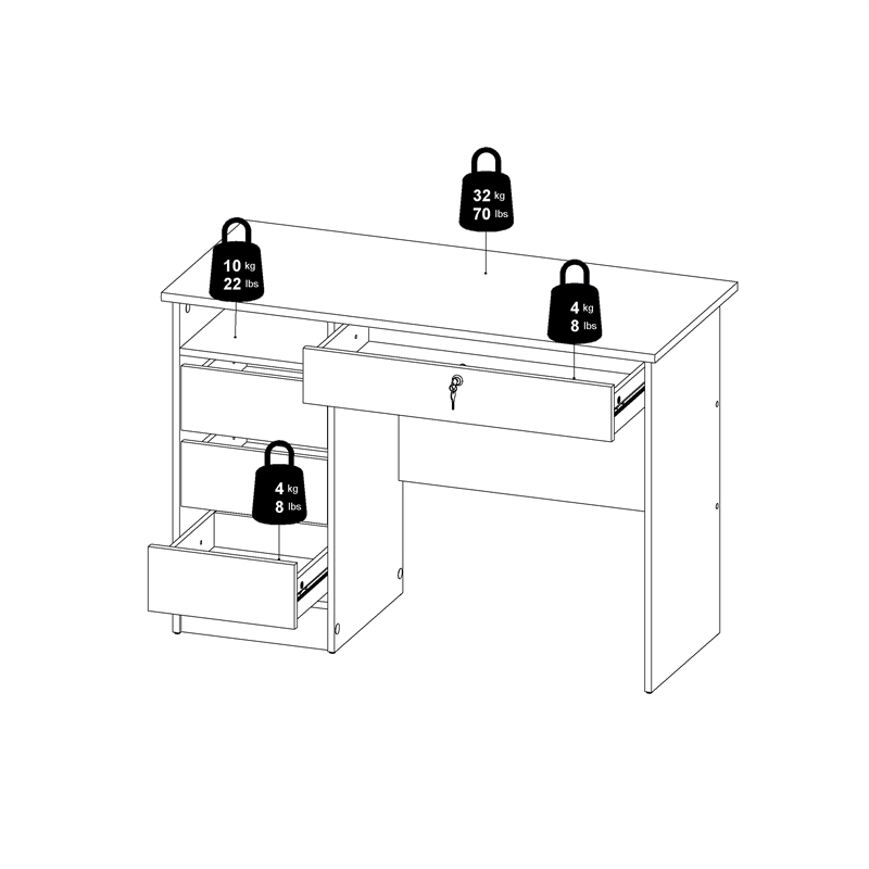 Pemberly Row Set of 2 Home Office Desk and 3-Drawers Mobile Cabinet with Casters