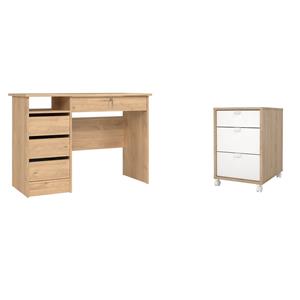 Pemberly Row Set of 2 Home Office Desk and 3-Drawers Mobile Cabinet with Casters