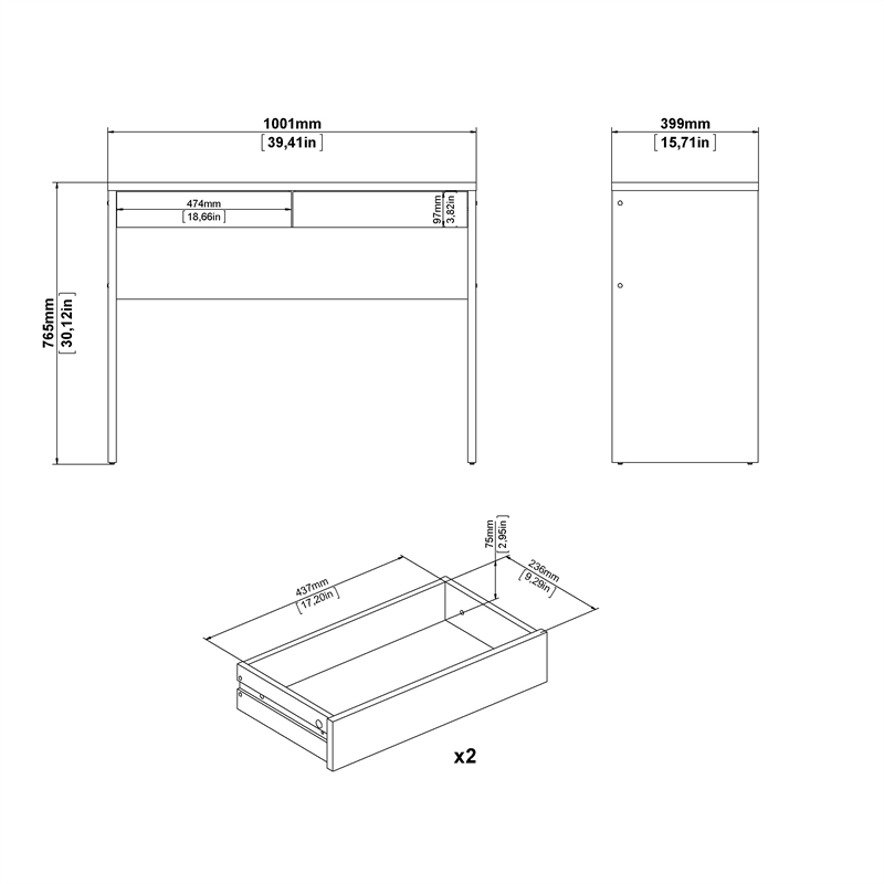 Pemberly Row Set of 2 Writing Desk and Adjustable 6-Shelf Bookcase in Hickory