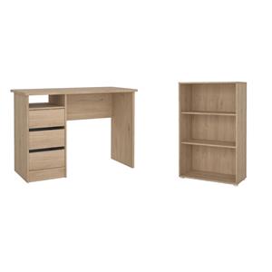 Pemberly Row Set of 2 Writing Desk & Adjustable 3-Shelf Bookcase in Brown