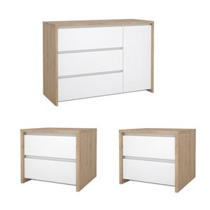 Pemberly Row Set of 3 - 2 Nightstand End Tables & Sideboard - Brown / White