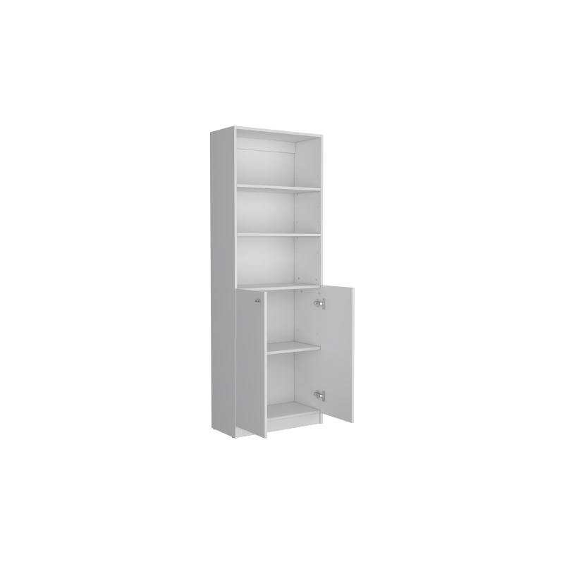 Pemberly Row Contemporary Engineered Wood Bookcase Dual-Door in White