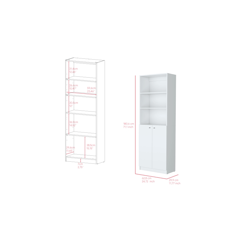 Pemberly Row Contemporary Engineered Wood Bookcase Dual-Door in White