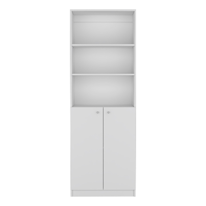 Pemberly Row Contemporary Engineered Wood Bookcase Dual-Door in White