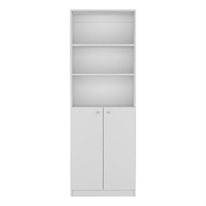 Pemberly Row Contemporary Engineered Wood Bookcase Dual-Door in White