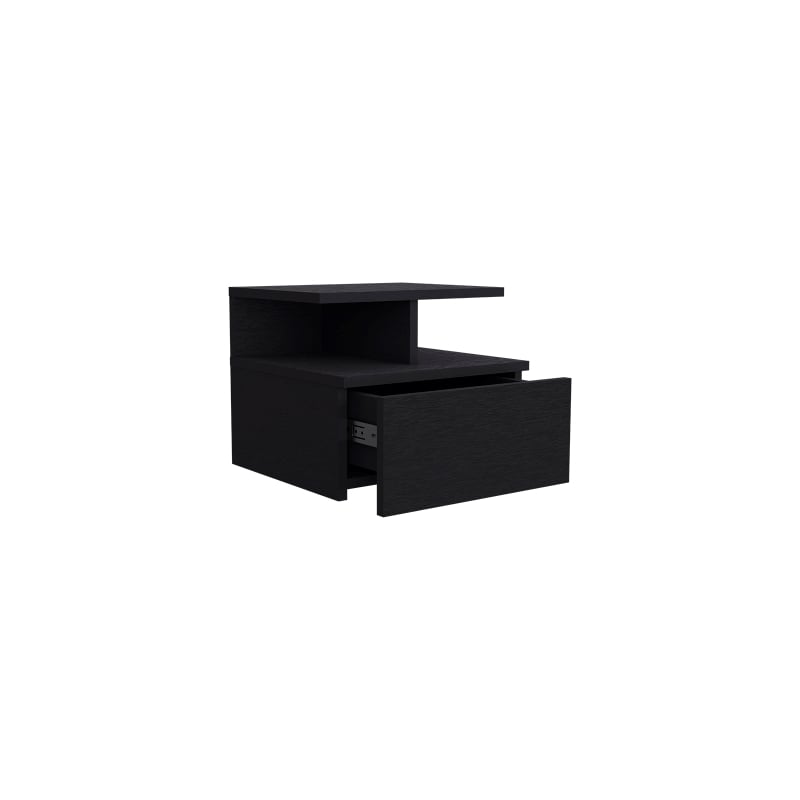 Pemberly Row Contemporary Engineered Wood Floating Nightstand in Black