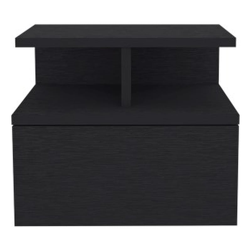 Pemberly Row Contemporary Engineered Wood Floating Nightstand in Black