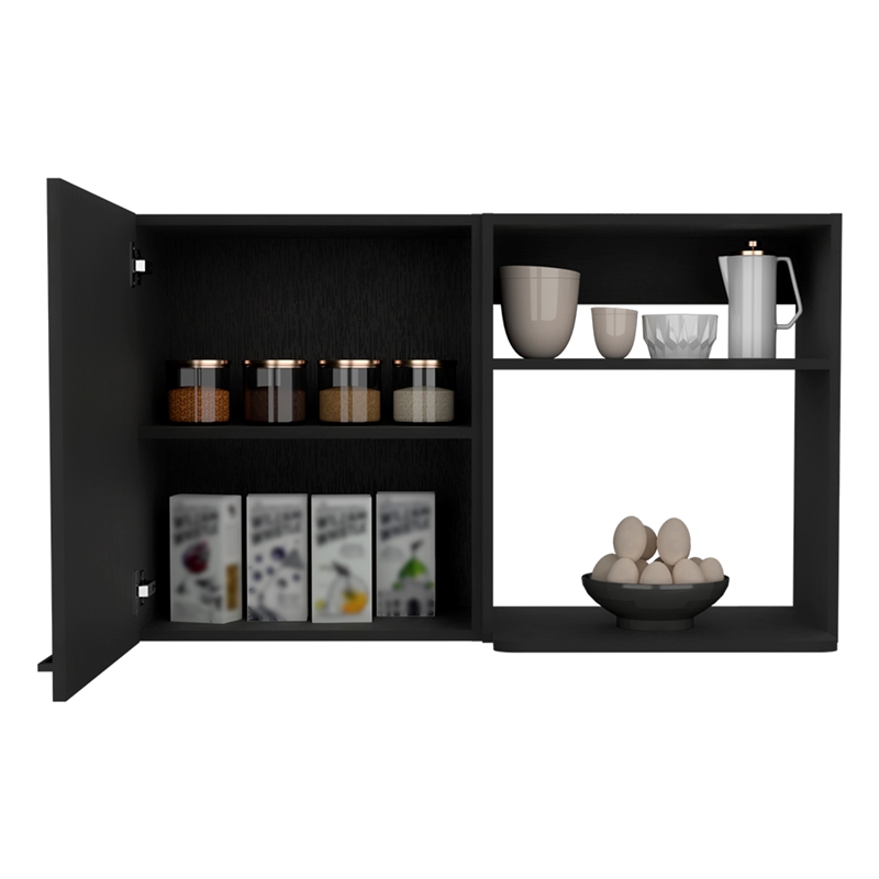 Pemberly Row Contemporary Engineered Wood Pantry with 2 Open Shelves in White