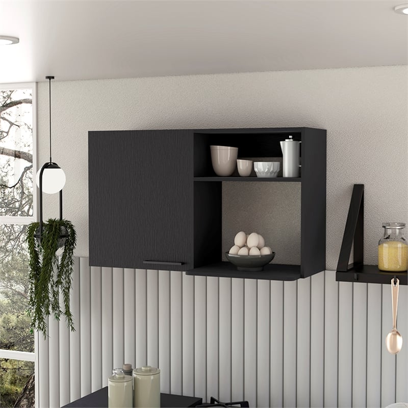 Pemberly Row Contemporary Engineered Wood Pantry with 2 Open Shelves in White