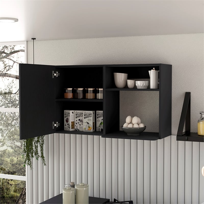 Pemberly Row Contemporary Engineered Wood Pantry with 2 Open Shelves in White