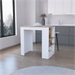 Pemberly Row Contemporary Engineered Wood Kitchen Island in White and Light Oak