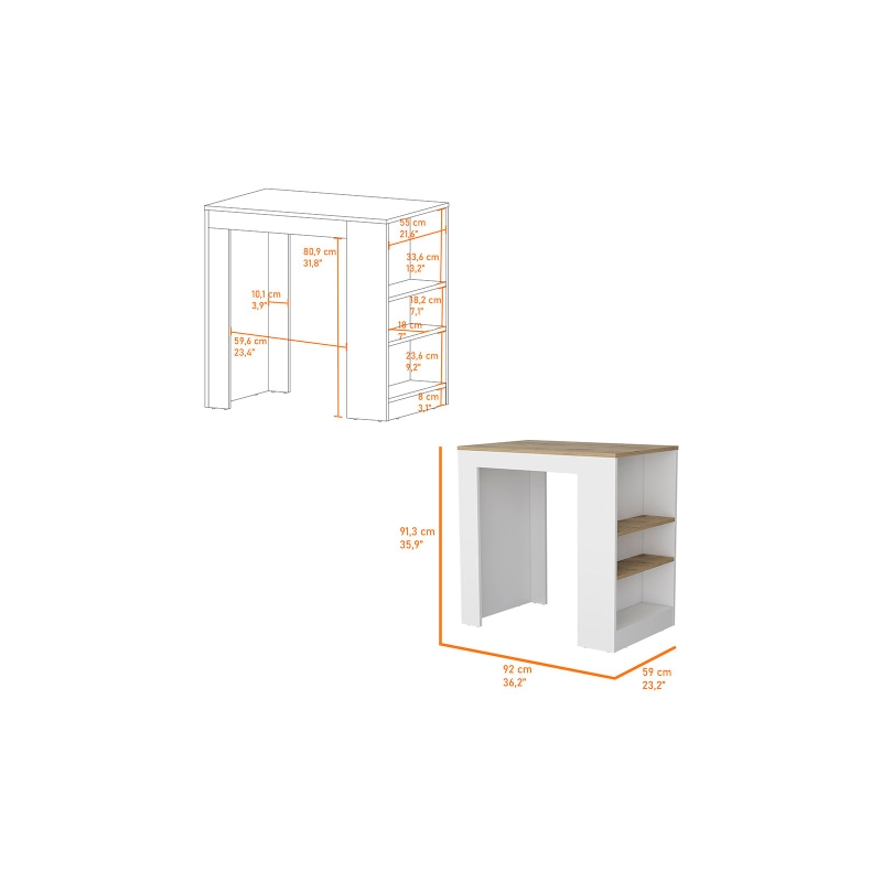 Pemberly Row Contemporary Engineered Wood Kitchen Island in White and Light Oak