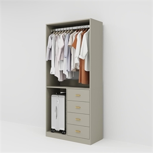 Pemberly Row Wood Modular Closet with 8 Drawers and Shelves in Gray
