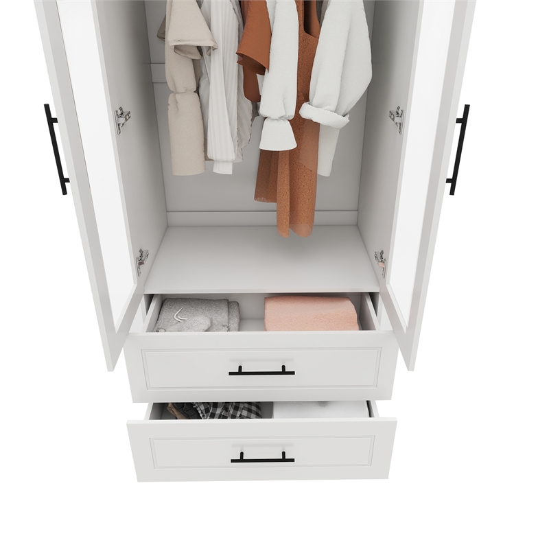 Pemberly Row 2 Doors Wood Armoire Wardrobe Closet Cabinet with Drawers in White