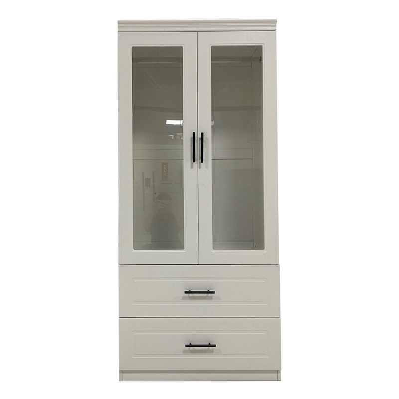 Pemberly Row 2 Doors Wood Armoire Wardrobe Closet Cabinet with Drawers in White