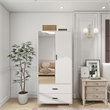 Pemberly Row 2 Doors Wood Armoire Wardrobe Closet 2 Drawers and Mirror in White