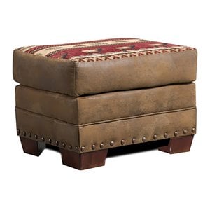 Pemberly Row 26.5&quot Microfiber Lodge Ottoman in Brown with Solid Wood Legs