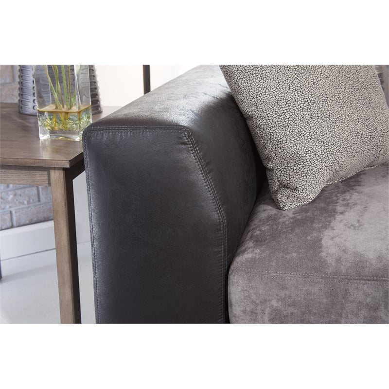 Pemberly Row Traditional Charcoal & Black Faux Leather L-Shaped Sectional