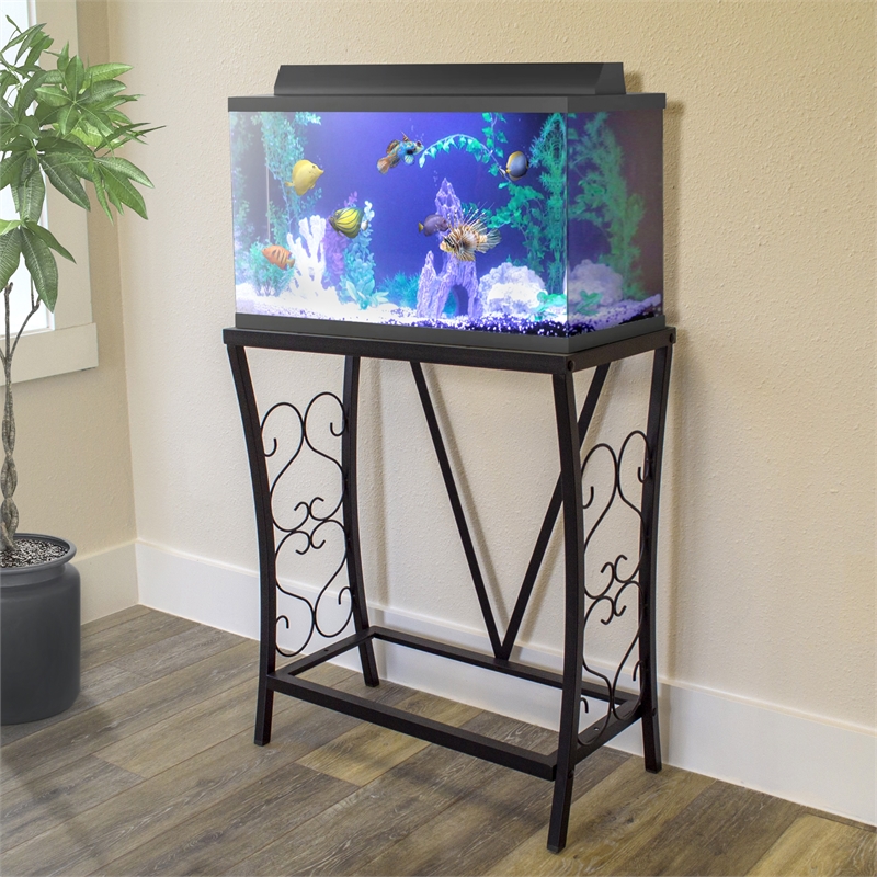 Pemberly Row Traditional 20 Gallon Steel Aquarium Stand in Black