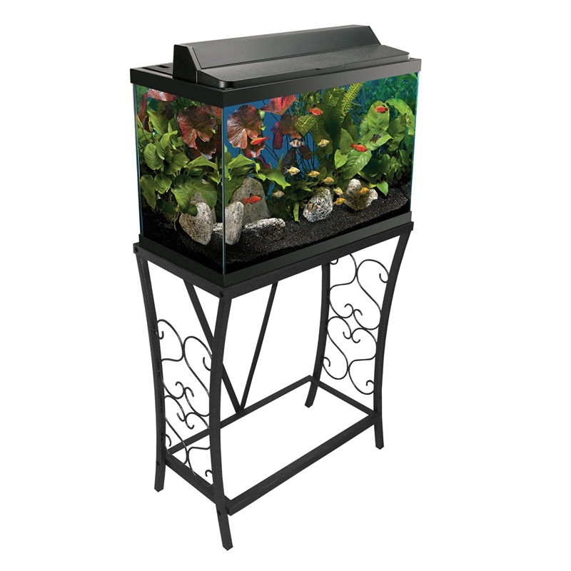 Pemberly Row Traditional 20 Gallon Steel Aquarium Stand in Black