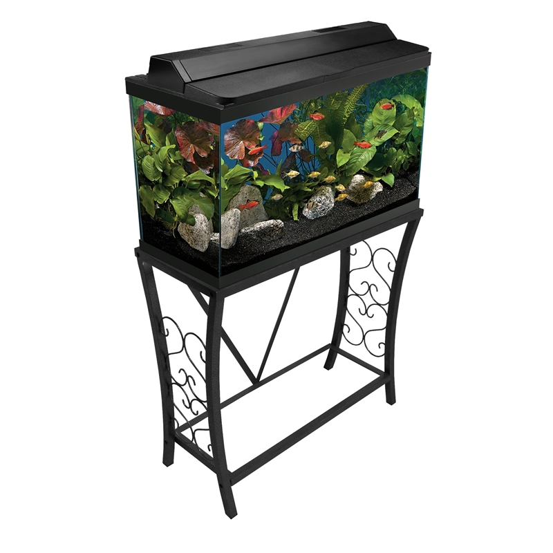 Pemberly Row Traditional 29 Gallon Steel Aquarium Stand in Black