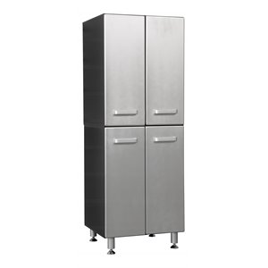 Pemberly Row 23.5&quot 4-Door Wood Garage Storage Cabinet in Silver / Black