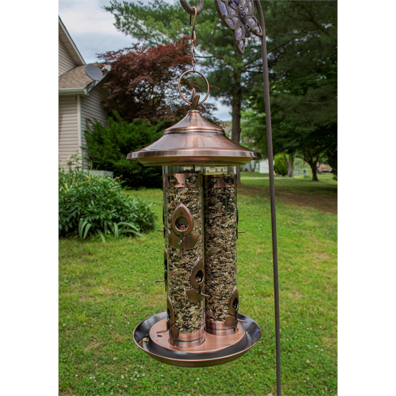 Pemberly Row Contemporary Metal Triple Tube Deluxe Feeder in Copper