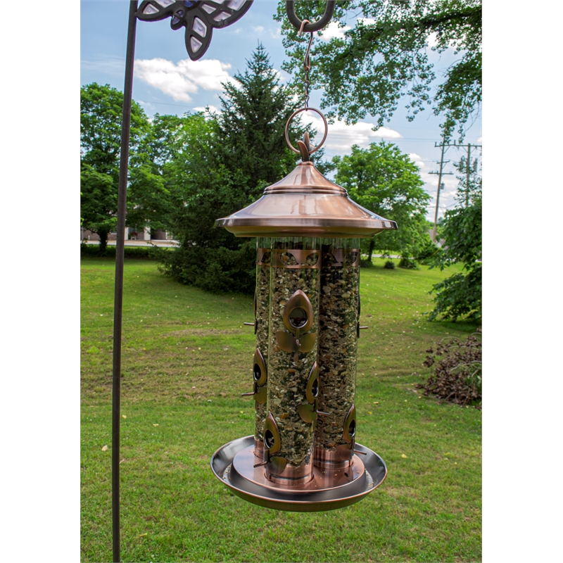 Pemberly Row Contemporary Metal Triple Tube Deluxe Feeder in Copper