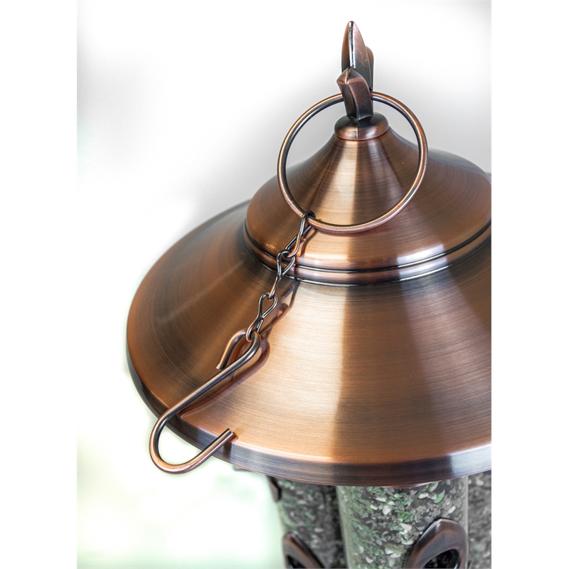 Pemberly Row Contemporary Metal Triple Tube Deluxe Feeder in Copper