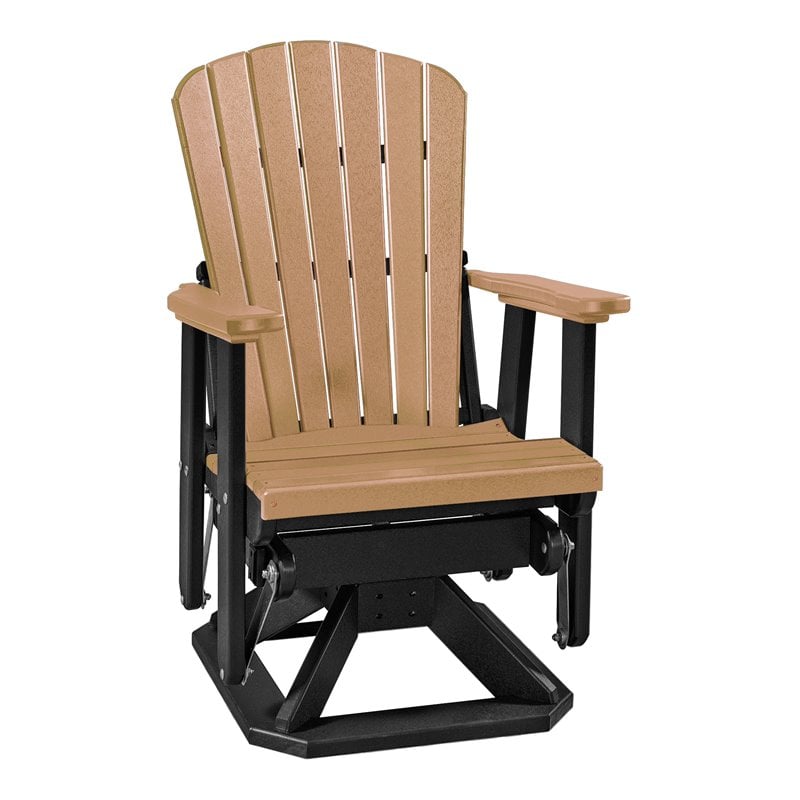 Pemberly Row Coastal Poly Resin Fan Back Swivel Glider in Cedar / Black