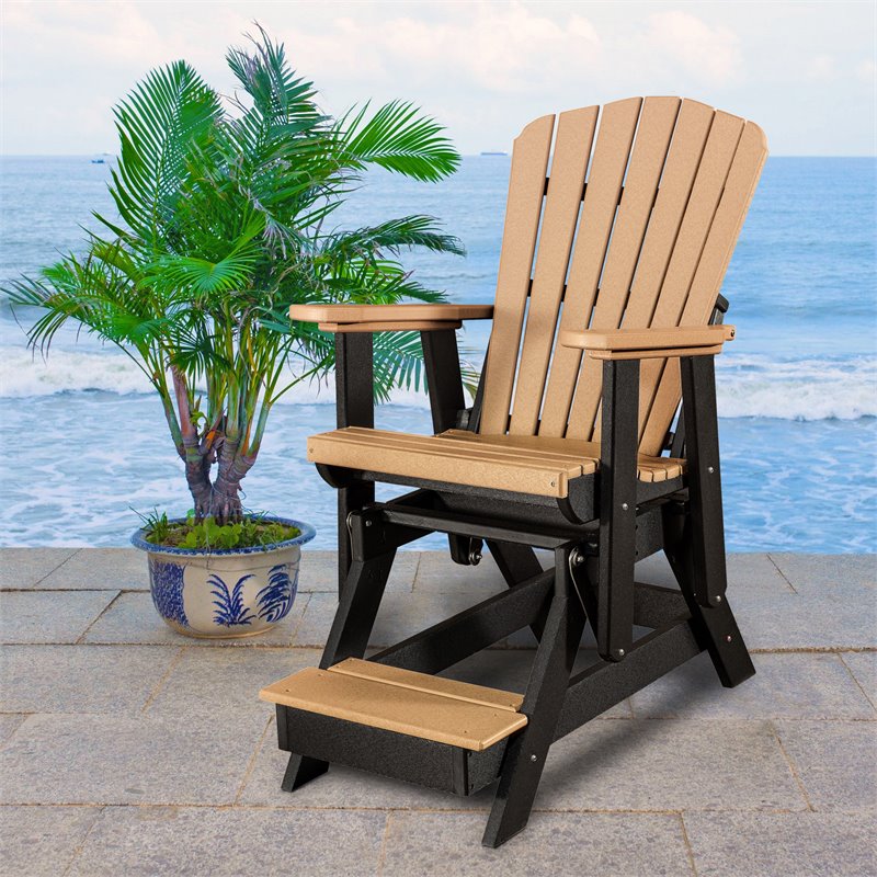 Pemberly Row Coastal Poly Resin Fan Back Balcony Glider in Cedar / Black
