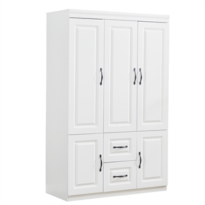 Pemberly Row 74&quotH Wood Armoire Wardrobe Closet with 3 Doors in White