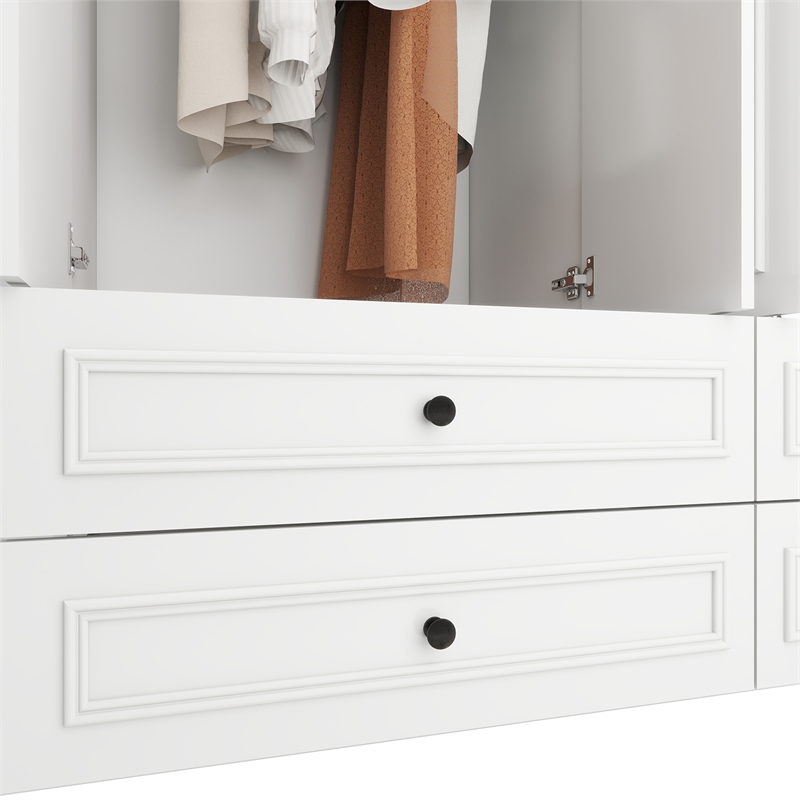 Pemberly Row 3 Doors Wood White Armoire Wardrobe Closet with 2 Drawers & Mirror