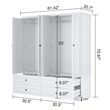 Pemberly Row 4 Doors Wood White Armoire Wardrobe Closet with 4 Drawers & Mirror
