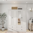 Pemberly Row 4 Doors Wood White Armoire Wardrobe Closet with 4 Drawers & Mirror
