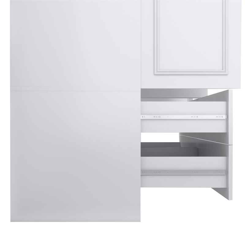 Pemberly Row 4 Doors Wood White Armoire Wardrobe Closet with 4 Drawers & Mirror