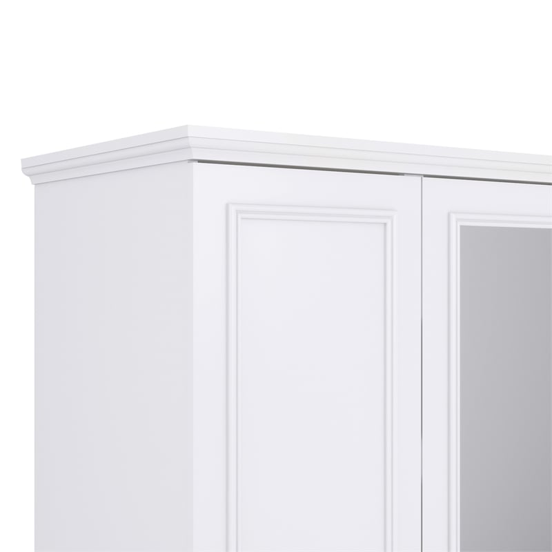 Pemberly Row 4 Doors Wood White Armoire Wardrobe Closet with 4 Drawers & Mirror