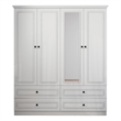 Pemberly Row 4 Doors Wood White Armoire Wardrobe Closet with 4 Drawers & Mirror