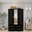 Pemberly Row 3 Doors Wood Armoire Wardrobe Closet with Mirror in Black