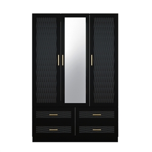 Pemberly Row 3 Doors Wood Armoire Wardrobe Closet with Mirror in Black