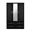Pemberly Row 3 Doors Wood Armoire Wardrobe Closet with Mirror in Black